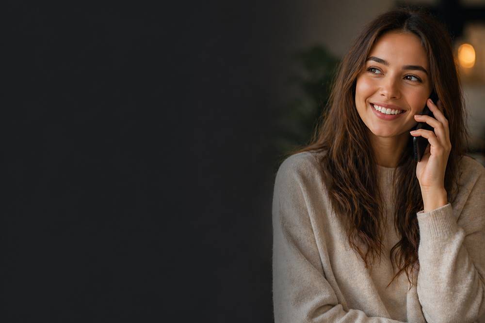 Mujer sensual con auricular, ambiente íntimo y sugerente
